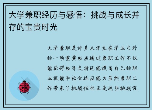 大学兼职经历与感悟：挑战与成长并存的宝贵时光